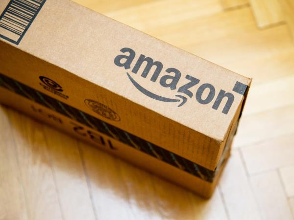 Amazon package on wooden floor